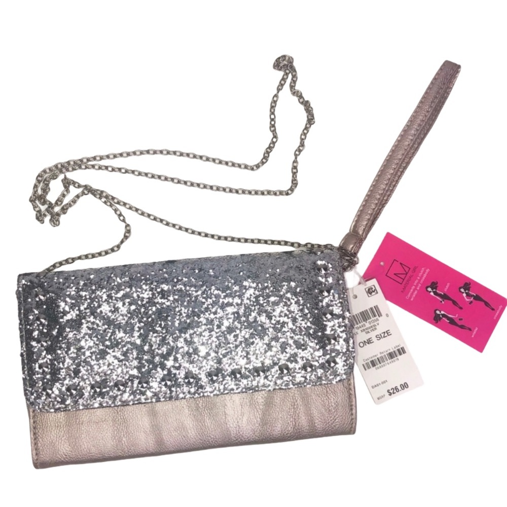 Material Girl GLAMOUR Silver Clutch Purse NWT